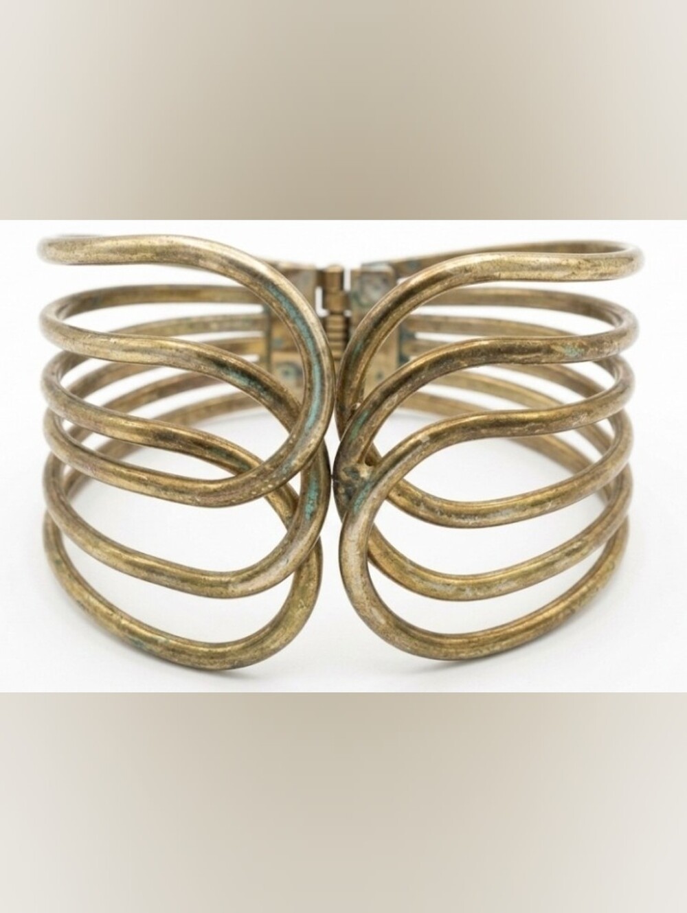 Vintage Brass Wire Wing Cuff Bracelet Sculptural Openwork Clamper Statement